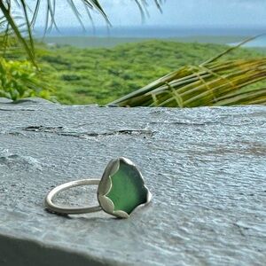 Green sea glass natural tumbled sea glass sterling & fine silver